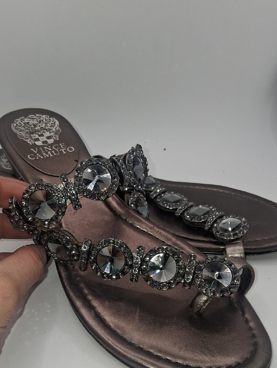 Vince Camuto Shoes - Vince Camuto Metallic Silver Crystal-Embellished Toe-Post Sandals